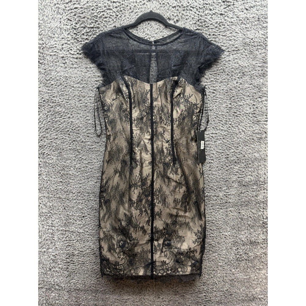 NWD ML Monique Lhuillier Lace Evening Cocktail‎ Dress Black Womens Size 8